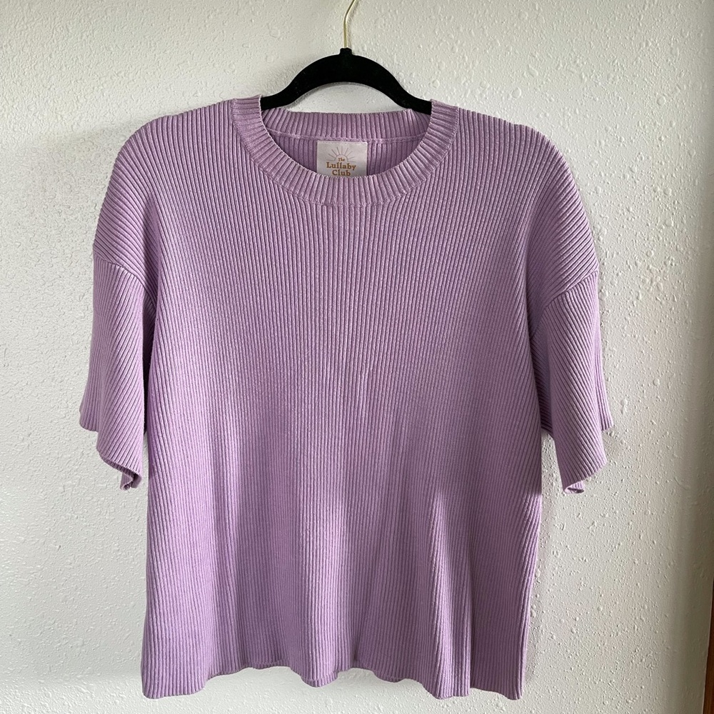 THE LULLABY CLUB rib knit SET- Ss Tee + Shorts, S/M top + M/L bottom